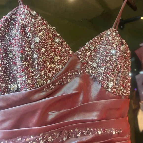 xcite y2k purple silver iridescent beaded prom dress maxi fluted bow pink - Picture 8 of 13